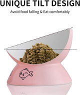 Ceramic Raised Cat Bowls, Slanted Cat Dish Food or Water Bowls, Elevated Porcelain Pet Feeder Bowl Protect Cat'S Spine, Stress Free, Backflow Prevention(Pink)